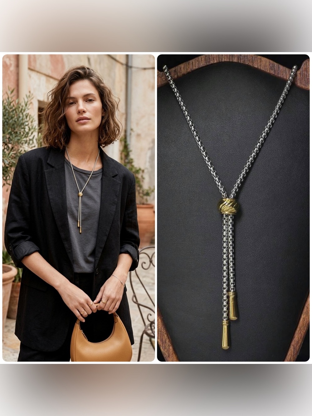 Silver & Gold Bolo Tie Necklace Adjustable Classic Long Western Jewelry Gift NEW